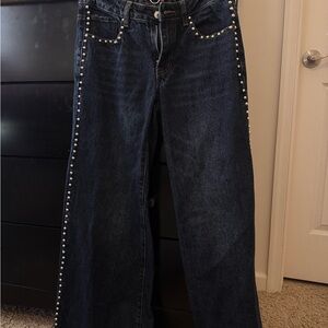 Edikted Dark Blue Studded Wide-Leg Jeans